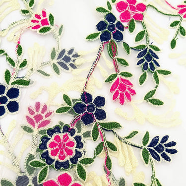 Trim By 9 Yards White Net Fabric Lace Trim with Floral Embroidery Lace Trim, Sari Border, Embroidered Trim